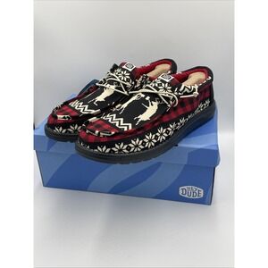 Hey Dude Wally Holiday Cheers Men's Size 14 Black Red Shoes Christmas Dudes NEW